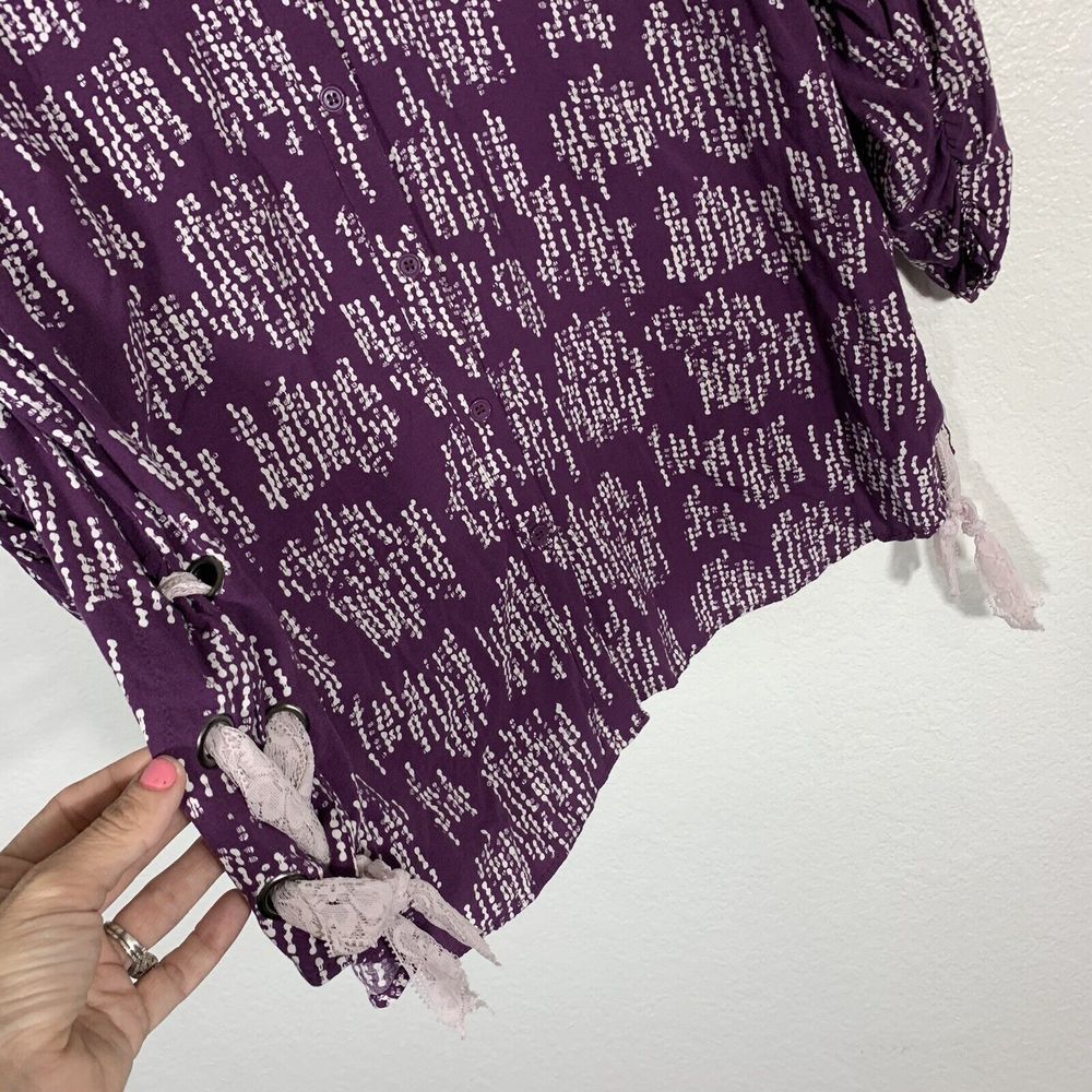 Prescott New York Purple Button Scrunchy Sleeve Blouse Plus Size 1X Women’s - Picture 5 of 11
